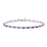 MORGAN & PAIGE .925 Sterling Silver Rhodium Plated Birthstone Tennis Bracelets for Women - Alternating Diamond and Oval Gemstone Bracelet, Secure Locking Clasp Birthday Gift Jewelry for Women 7.25"