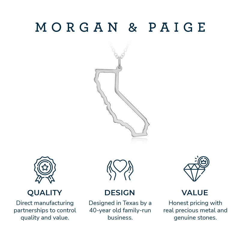 MORGAN & PAIGE .925 Sterling Silver Rhodium Plated US Home States Outline Map Pendant Necklaces for Women - Long Distance Friendship Dainty Hypoallergenic Sterling Silver Necklace for Women 18 inch