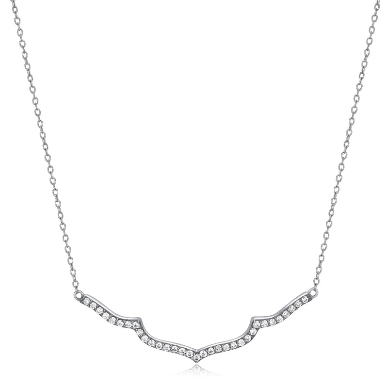 MORGAN & PAIGE .925 Sterling Silver Rhodium Plated Bar Designs Cubic Zirconia Necklace - Elegant and Dainty Sterling Silver Necklace for Women, Jewelry Gift for Her 16" with 2" Extension