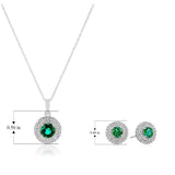 .925 Sterling Silver & Round Gemstone 18" Pendant Necklace and Stud Earrings Set with Created White Sapphire Double Halo Styling - Choice of Birthstones