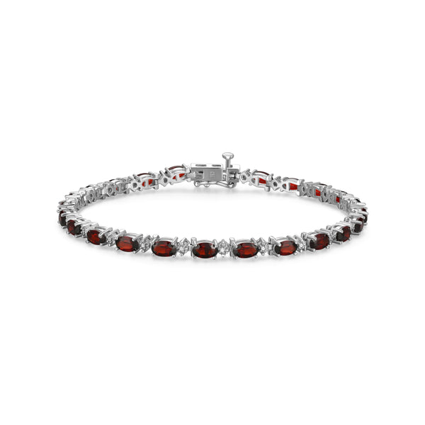 MORGAN & PAIGE .925 Sterling Silver Rhodium Plated Birthstone Tennis Bracelets for Women - Alternating Diamond and Oval Gemstone Bracelet, Secure Locking Clasp Birthday Gift Jewelry for Women 7.25"