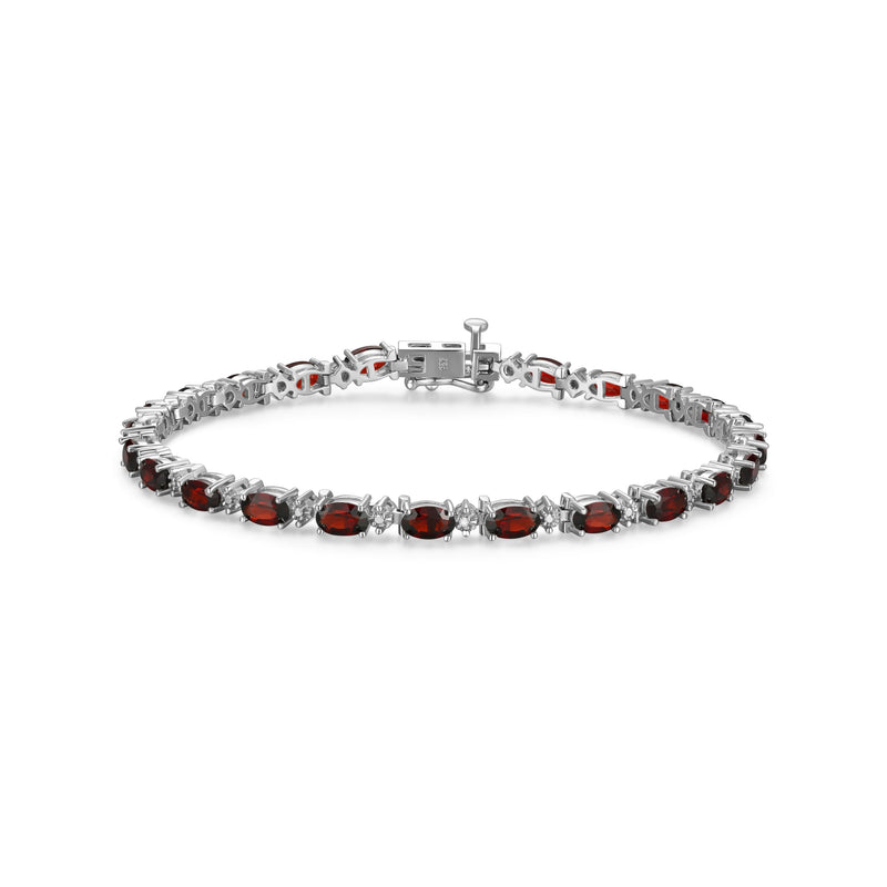 MORGAN & PAIGE .925 Sterling Silver Rhodium Plated Birthstone Tennis Bracelets for Women - Alternating Diamond and Oval Gemstone Bracelet, Secure Locking Clasp Birthday Gift Jewelry for Women 7.25"