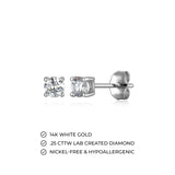 Rhodium Plated 14K White Gold Stud Earrings for Women, Lab Grown Diamonds, Secure Fastening with Butterfly Backs