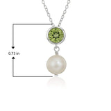 MORGAN & PAIGE .925 Sterling Silver Rhodium Plated Birthstone Necklace - Elegant Freshwater Cultured Pearl Necklace and Gemstone Necklace, Bezel-Set Pearl Drop Necklaces for Women Jewelry 18"