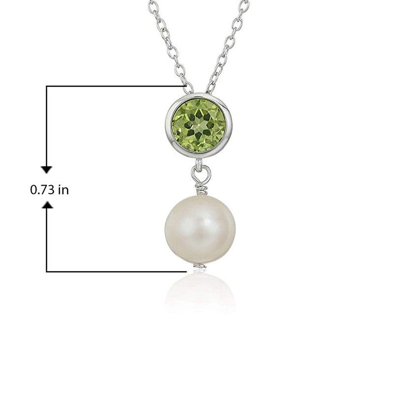 MORGAN & PAIGE .925 Sterling Silver Rhodium Plated Birthstone Necklace - Elegant Freshwater Cultured Pearl Necklace and Gemstone Necklace, Bezel-Set Pearl Drop Necklaces for Women Jewelry 18"