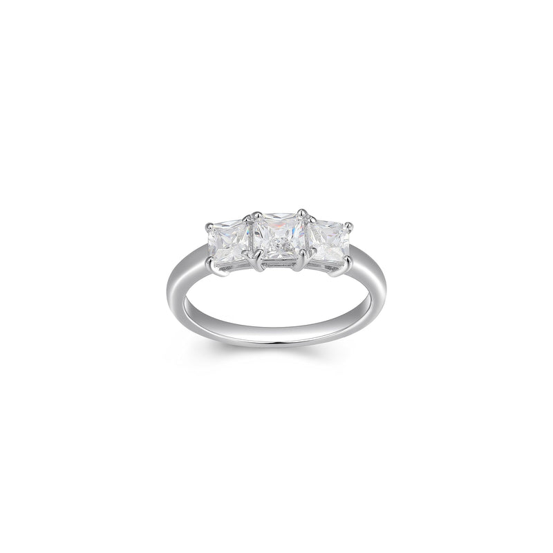 MORGAN & PAIGE Platinum or Yellow Gold Plated 925 Sterling Silver Princess-Cut Cubic Zirconia Yesterday, Today, Tomorrow 3-Stone Engagement or Anniversary Ring for Women