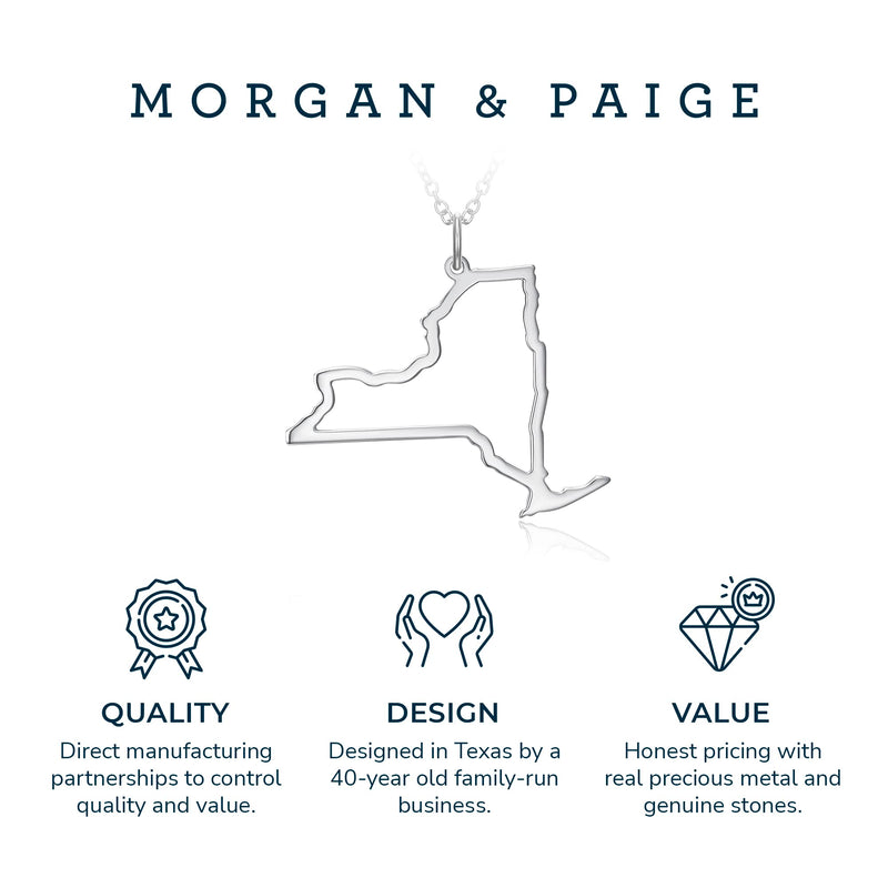 MORGAN & PAIGE .925 Sterling Silver Rhodium Plated US Home States Outline Map Pendant Necklaces for Women - Long Distance Friendship Dainty Hypoallergenic Sterling Silver Necklace for Women 18 inch