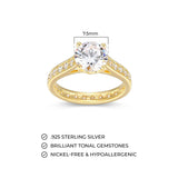 18K Yellow Gold Plated .925 Sterling Silver 4-Prong Cubic Zirconia Solitaire Engagement Ring with Channel-Set Eternity Style Band