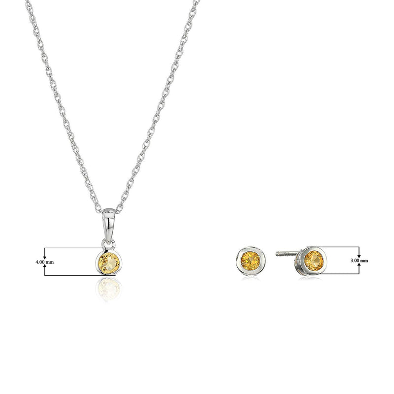 Dainty 925 Sterling Silver Gemstone Birthstone Petite Stud Earrings and 16" Pendant Necklace Jewelry Set