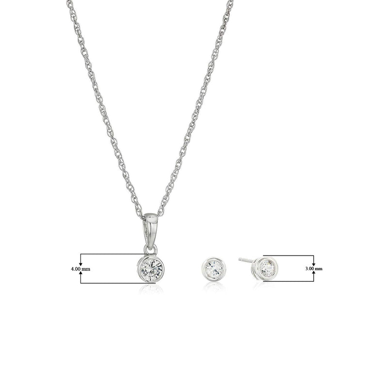 Dainty 925 Sterling Silver Gemstone Birthstone Petite Stud Earrings and 16" Pendant Necklace Jewelry Set