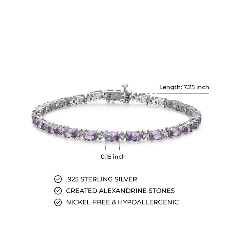 MORGAN & PAIGE .925 Sterling Silver Rhodium Plated Birthstone Tennis Bracelets for Women - Alternating Diamond and Oval Gemstone Bracelet, Secure Locking Clasp Birthday Gift Jewelry for Women 7.25"