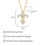 MORGAN & PAIGE .925 Sterling Silver 18K Yellow Gold Plated Fleur de Lis Gold Necklace for Women - Elegant and Dainty Jewelry 1/4 CTTW Diamond Necklace for Women 18 inch (I-J Color, I3 Clarity)