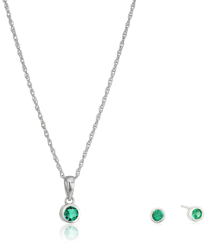 Dainty 925 Sterling Silver Gemstone Birthstone Petite Stud Earrings and 16" Pendant Necklace Jewelry Set