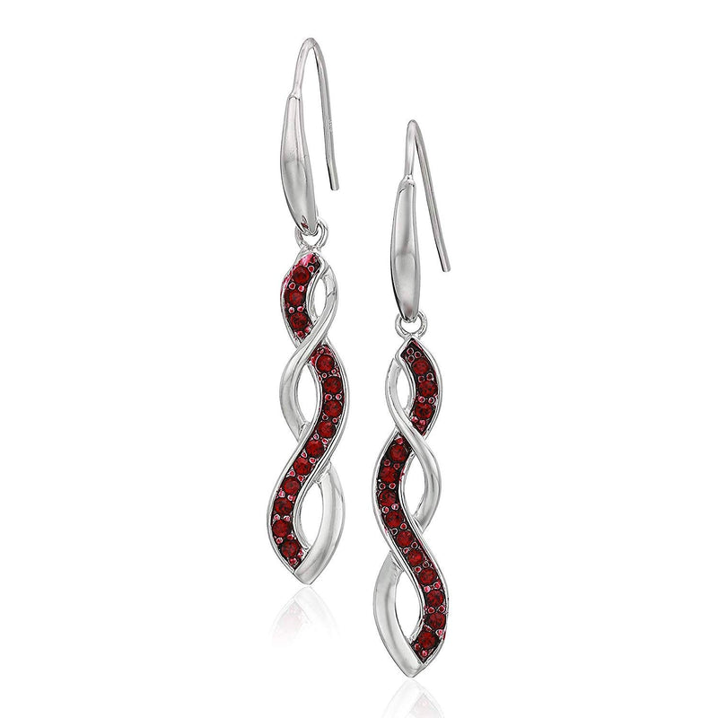 MORGAN & PAIGE .925 Sterling Silver & Siam Red Crystal Twisted 1-5/8" Dangle Earrings