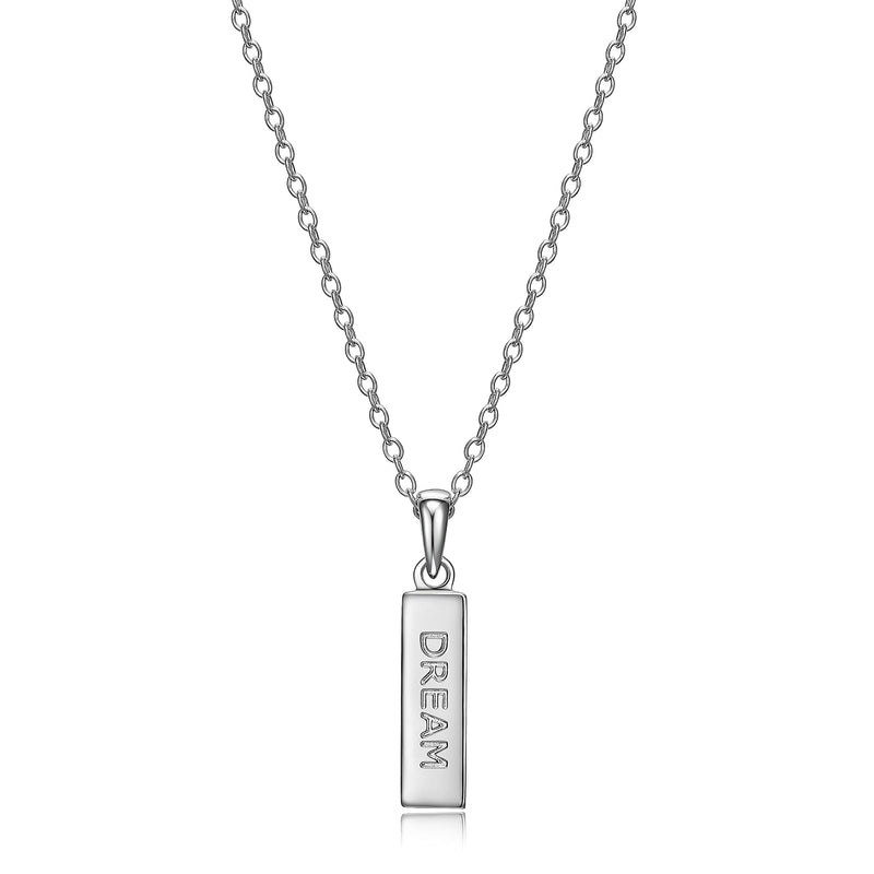 MORGAN & PAIGE .925 Sterling Silver Rhodium Plated Vertical Bar Sentiment Pendant Necklace - Lightweight Dainty Necklace for Women Sterling Silver Necklace, Jewelry Gifts 18" Rope Chain