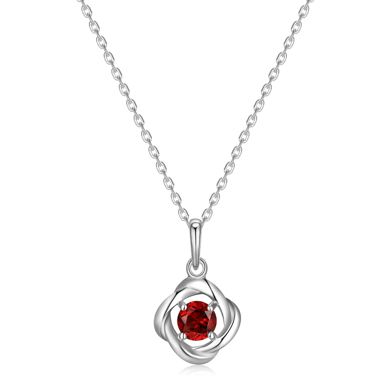 MORGAN & PAIGE Gemstone Lab-Created Birthstone Pendant Love Knot Necklace Featuring Rhodium-Plated Sterling Silver with Faceted Cable Chain, Love Knot Necklace, Birthstone Necklaces for Women