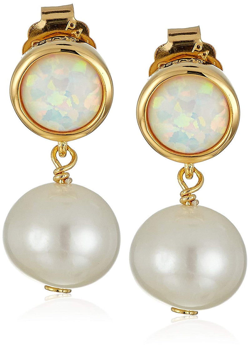 MORGAN & PAIGE 925 Sterling Silver Bezel-Set Gemstone Birthstone and 8mm White Freshwater Cultured Pearl Post Drop Earrings