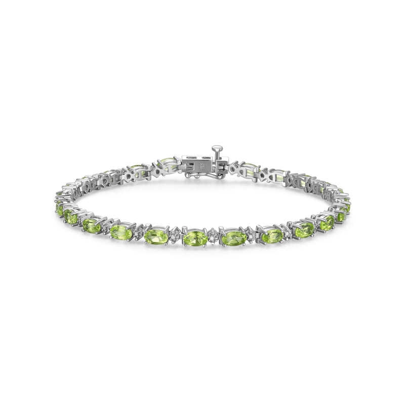 MORGAN & PAIGE .925 Sterling Silver Rhodium Plated Birthstone Tennis Bracelets for Women - Alternating Diamond and Oval Gemstone Bracelet, Secure Locking Clasp Birthday Gift Jewelry for Women 7.25"