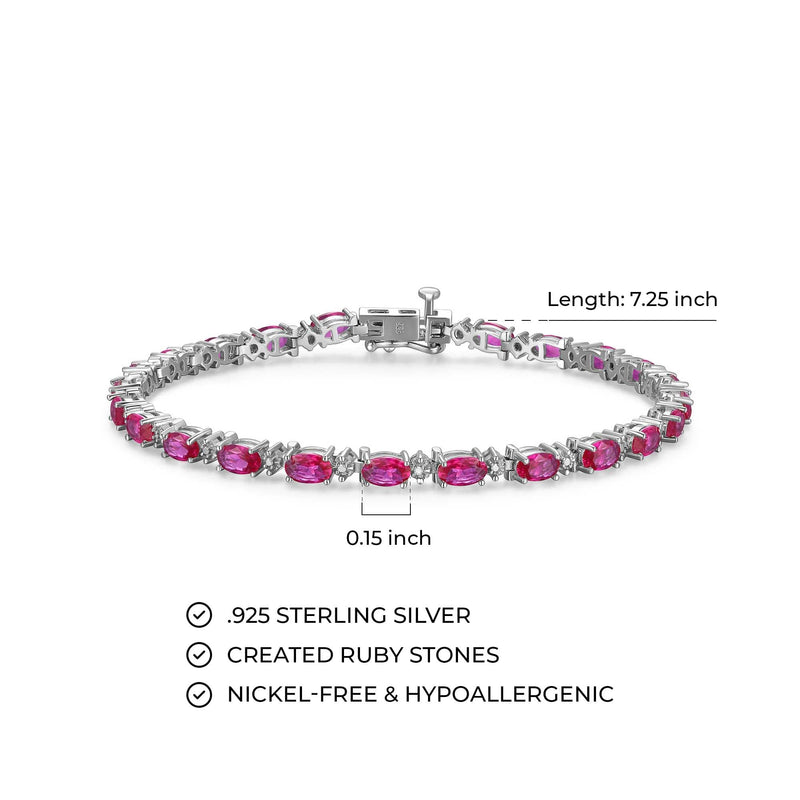 MORGAN & PAIGE .925 Sterling Silver Rhodium Plated Birthstone Tennis Bracelets for Women - Alternating Diamond and Oval Gemstone Bracelet, Secure Locking Clasp Birthday Gift Jewelry for Women 7.25"