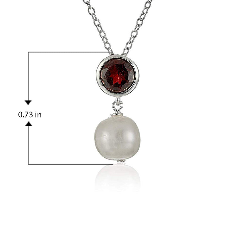 MORGAN & PAIGE .925 Sterling Silver Rhodium Plated Birthstone Necklace - Elegant Freshwater Cultured Pearl Necklace and Gemstone Necklace, Bezel-Set Pearl Drop Necklaces for Women Jewelry 18"