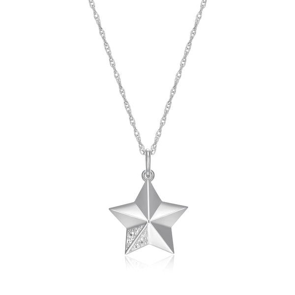 MORGAN & PAIGE Rhodium-Plated Sterling Silver Round White Cubic Zirconia Dainty Star Pavé-Setting Pendant Necklace, 18"