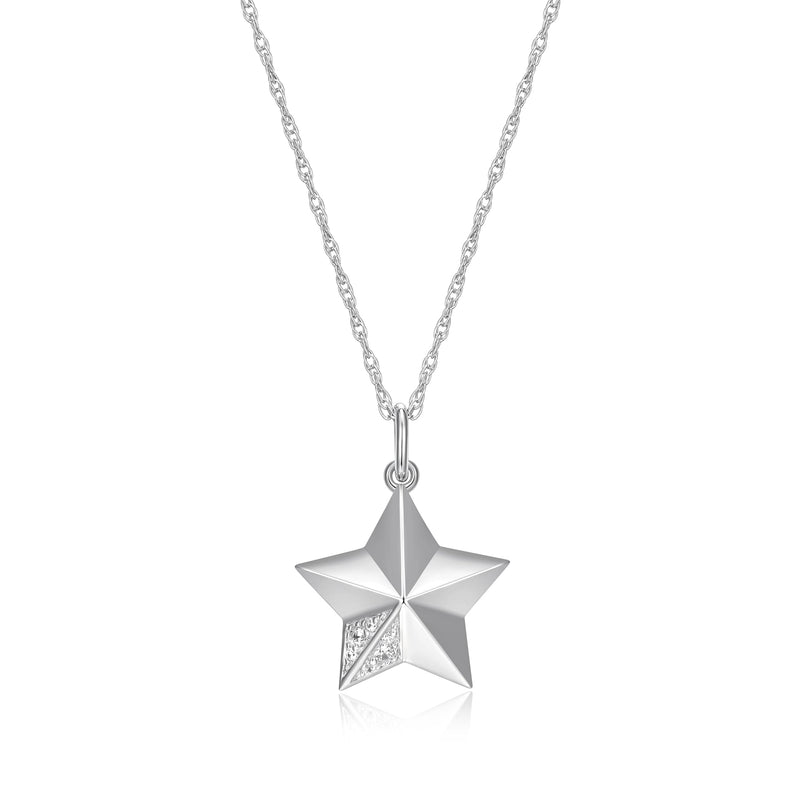 MORGAN & PAIGE Rhodium-Plated Sterling Silver Round White Cubic Zirconia Dainty Star Pavé-Setting Pendant Necklace, 18"