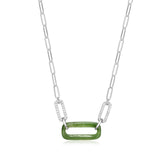 Genuine Green Jade and White Topaz Paperclip Necklace – Rhodium-Plated Sterling Silver, 18-inch Chain with 2-inch Extender, Hypoallergenic, Elegant Gift Box Included