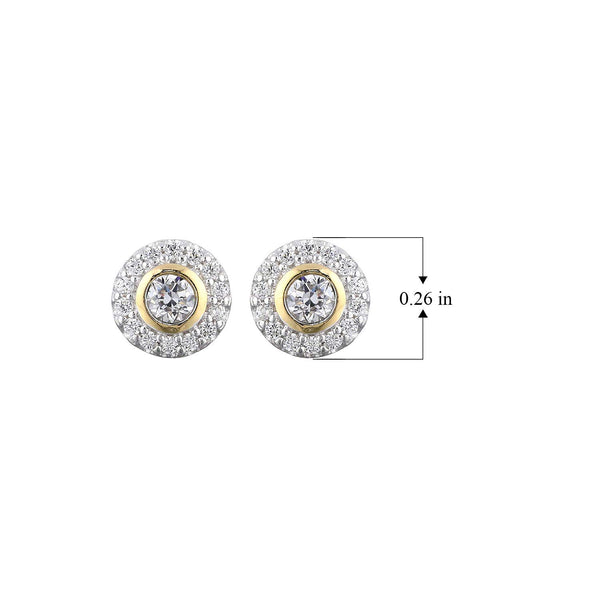 18K Gold Plated .925 Sterling Silver Cubic Zirconia Two Tone Round 1/4" Halo Stud Earrings or 1/2" Pendant Necklace on 18" Chain