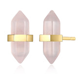 MORGAN & PAIGE Healing Crystal Quartz Stud Earrings for Women - 18K Yellow Gold Plated Sterling Silver Chakra Point, Hexagonal Points Stone