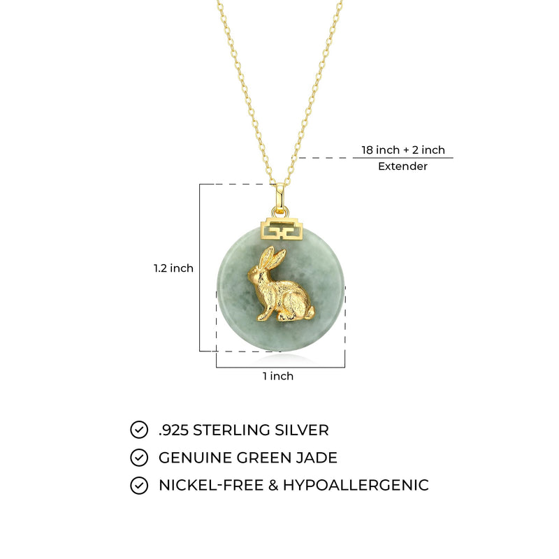 18K Gold-Plated Sterling Silver Chinese Zodiac Sign Pendant Necklace for Women - Hypoallergenic Jade Zodiac Year Pendant with 18-inch Chain - Genuine Green Jade Jewelry