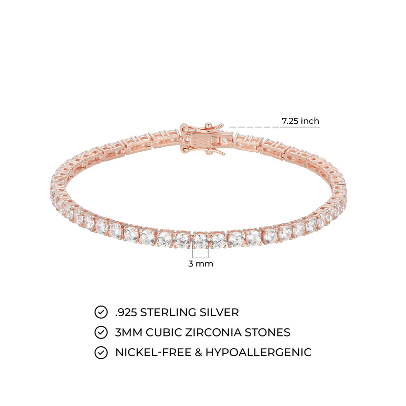 MORGAN & PAIGE 925 Sterling Silver Tennis Bracelet with Cubic Zirconia in Platinum, Yellow Gold, or Rose Gold Plated Finishes; Hypoallergenic Tarnish-Free, Silver Bracelet for Women,7.25 or 8 inch