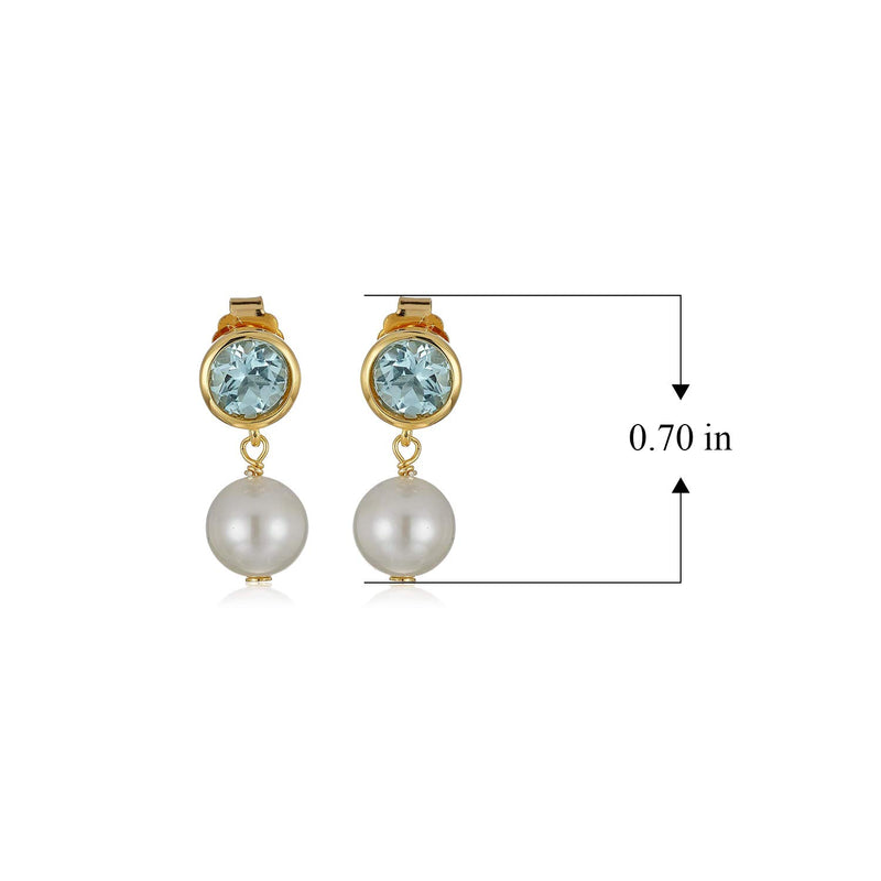 MORGAN & PAIGE 925 Sterling Silver Bezel-Set Gemstone Birthstone and 8mm White Freshwater Cultured Pearl Post Drop Earrings