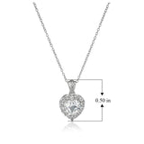 MORGAN & PAIGE Platinum-Plated .925 Sterling Silver Gemstone 1/2" Heart Pendant with White Topaz Halo on 18" Chain - Choice of Birthstone Colors