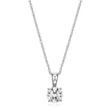 Rhodium-Plated 14K White Gold Solitaire Diamond Pendant Necklace, with Carat Lab Grown Diamond, 14 Karat White Gold Rope Chain, Lab Grown Diamond Necklaces for Women