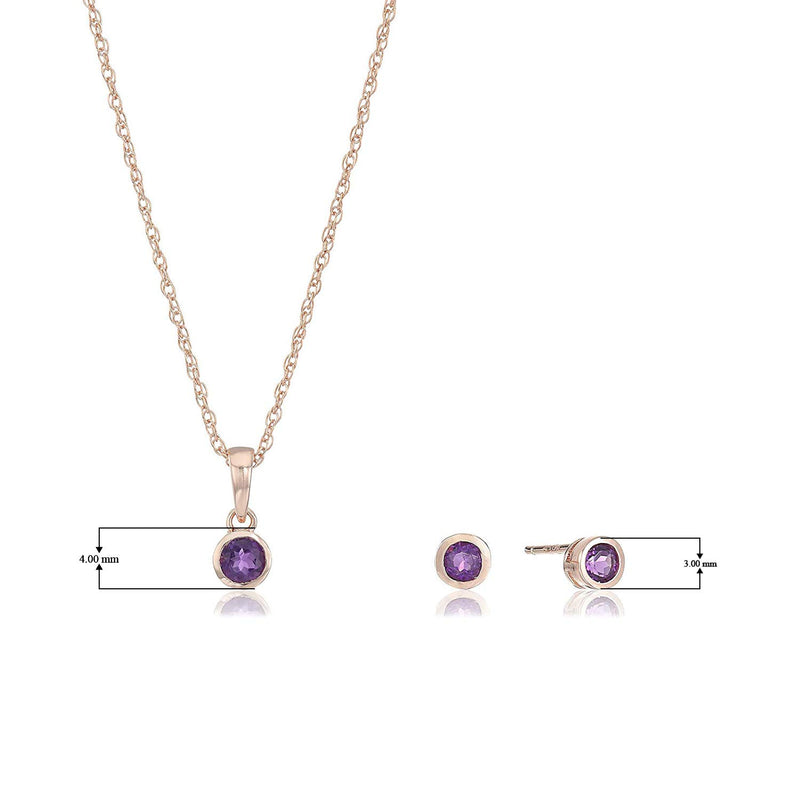 Dainty 925 Sterling Silver Gemstone Birthstone Petite Stud Earrings and 16" Pendant Necklace Jewelry Set