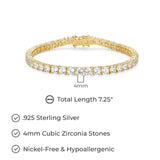 MORGAN & PAIGE 925 Sterling Silver Tennis Bracelet with Cubic Zirconia in Platinum, Yellow Gold, or Rose Gold Plated Finishes; Hypoallergenic Tarnish-Free, Silver Bracelet for Women,7.25 or 8 inch