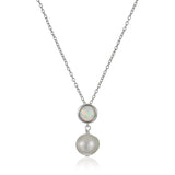 MORGAN & PAIGE .925 Sterling Silver Rhodium Plated Birthstone Necklace - Elegant Freshwater Cultured Pearl Necklace and Gemstone Necklace, Bezel-Set Pearl Drop Necklaces for Women Jewelry 18"