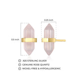 MORGAN & PAIGE Healing Crystal Quartz Stud Earrings for Women - 18K Yellow Gold Plated Sterling Silver Chakra Point, Hexagonal Points Stone