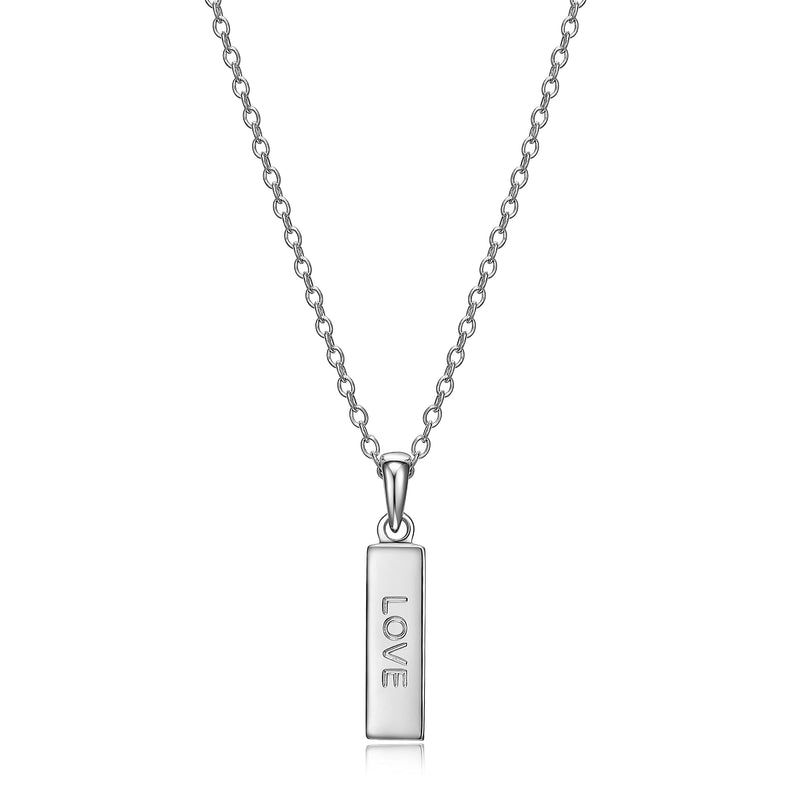 MORGAN & PAIGE .925 Sterling Silver Rhodium Plated Vertical Bar Sentiment Pendant Necklace - Lightweight Dainty Necklace for Women Sterling Silver Necklace, Jewelry Gifts 18" Rope Chain