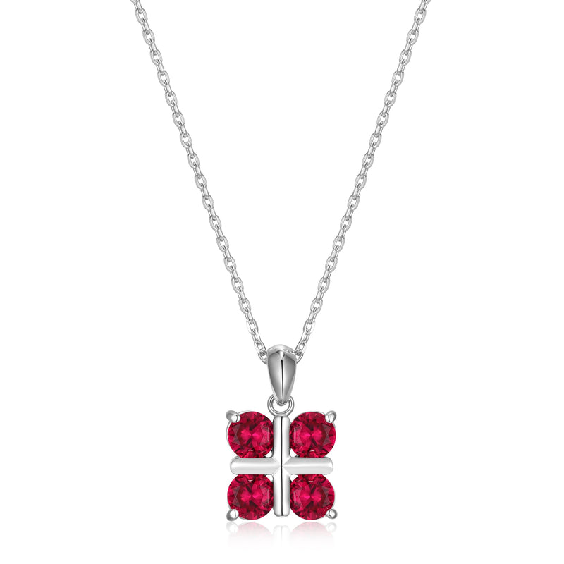 MORGAN & PAIGE Lab-Created 4-Stone Checkerboard Pendant Necklace Featuring Rhodium-Plated Sterling Silver with Faceted Cable Chain, Square Pendants, Gemstone Pendant Necklace