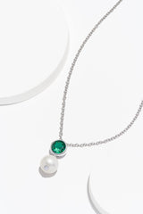 MORGAN & PAIGE .925 Sterling Silver Rhodium Plated Birthstone Necklace - Elegant Freshwater Cultured Pearl Necklace and Gemstone Necklace, Bezel-Set Pearl Drop Necklaces for Women Jewelry 18"