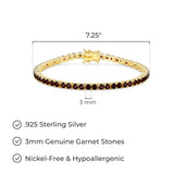 MORGAN & PAIGE 18k Yellow Gold Plated .925 Sterling Silver 3mm Tennis Bracelet for Women, 7.25" with Round Cut Birthstones