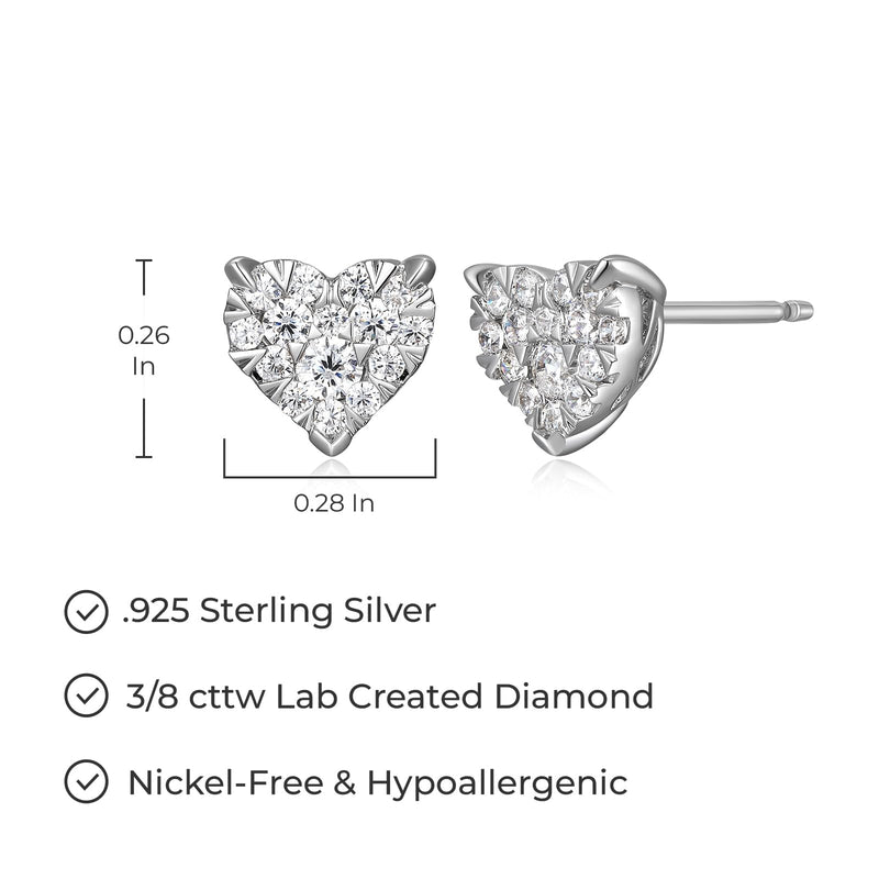 LUXLAB Diamond Stud Earrings Lab-Created Diamond in Rhodium-Plated Sterling Silver - 5/8 or 3/8 Carat Total Weight, Hypoallergenic Diamond Earrings Jewelry for Women