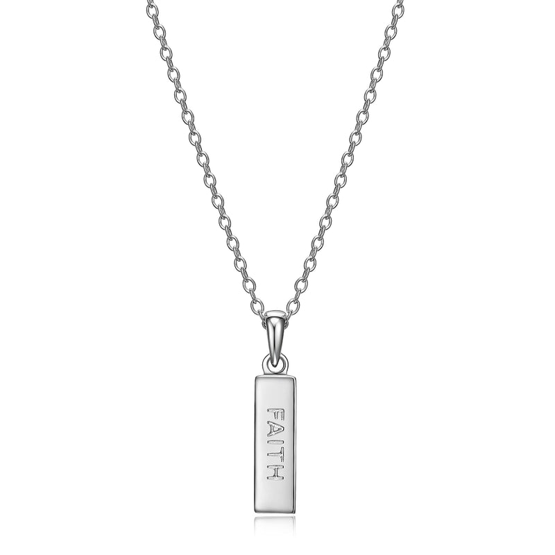 MORGAN & PAIGE .925 Sterling Silver Rhodium Plated Vertical Bar Sentiment Pendant Necklace - Lightweight Dainty Necklace for Women Sterling Silver Necklace, Jewelry Gifts 18" Rope Chain