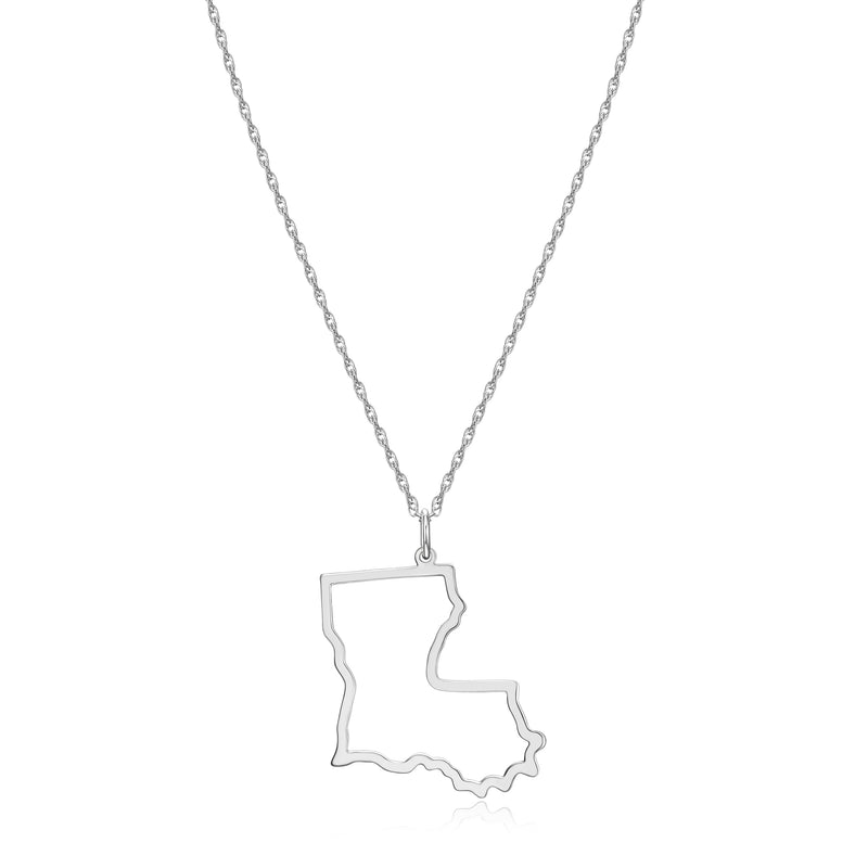 MORGAN & PAIGE .925 Sterling Silver Rhodium Plated US Home States Outline Map Pendant Necklaces for Women - Long Distance Friendship Dainty Hypoallergenic Sterling Silver Necklace for Women 18 inch