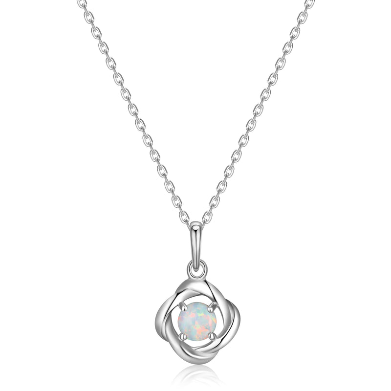 MORGAN & PAIGE Gemstone Lab-Created Birthstone Pendant Love Knot Necklace Featuring Rhodium-Plated Sterling Silver with Faceted Cable Chain, Love Knot Necklace, Birthstone Necklaces for Women