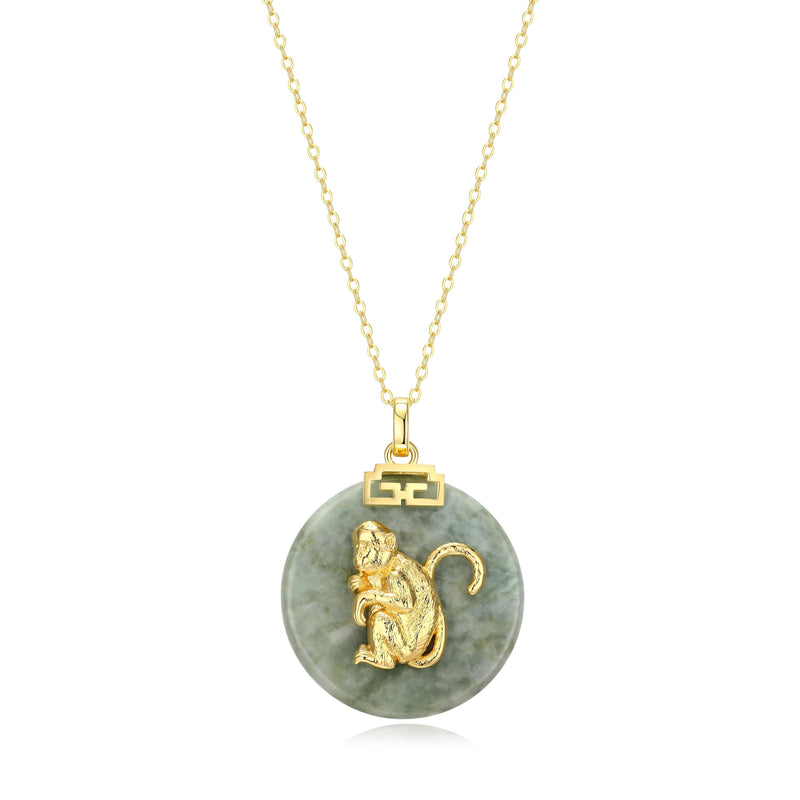 18K Gold-Plated Sterling Silver Chinese Zodiac Sign Pendant Necklace for Women - Hypoallergenic Jade Zodiac Year Pendant with 18-inch Chain - Genuine Green Jade Jewelry