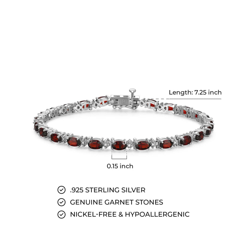 MORGAN & PAIGE .925 Sterling Silver Rhodium Plated Birthstone Tennis Bracelets for Women - Alternating Diamond and Oval Gemstone Bracelet, Secure Locking Clasp Birthday Gift Jewelry for Women 7.25"