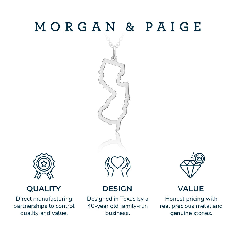 MORGAN & PAIGE .925 Sterling Silver Rhodium Plated US Home States Outline Map Pendant Necklaces for Women - Long Distance Friendship Dainty Hypoallergenic Sterling Silver Necklace for Women 18 inch