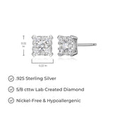 LUXLAB Diamond Stud Earrings Lab-Created Diamond in Rhodium-Plated Sterling Silver - 5/8 or 3/8 Carat Total Weight, Hypoallergenic Diamond Earrings Jewelry for Women